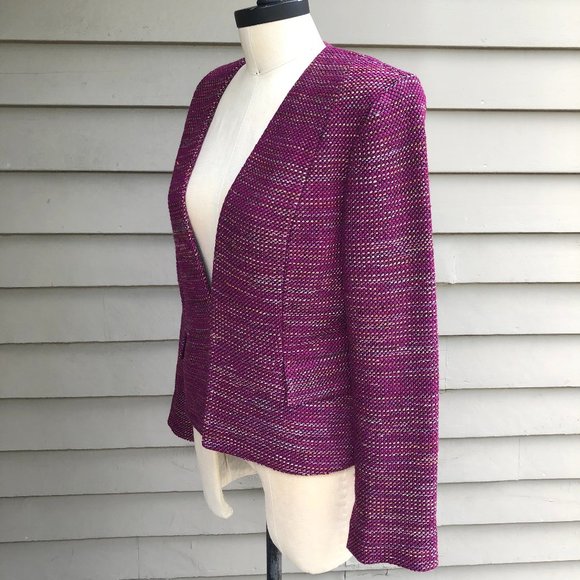 St. John Collarless Woven Fuchsia Multicolor Tweed Boucle Blazer Jacket 8 2019 - Picture 8 of 16